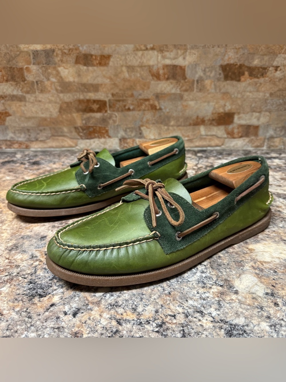 RARE Sperry Top Sider Green Leather Suede Size 12 M